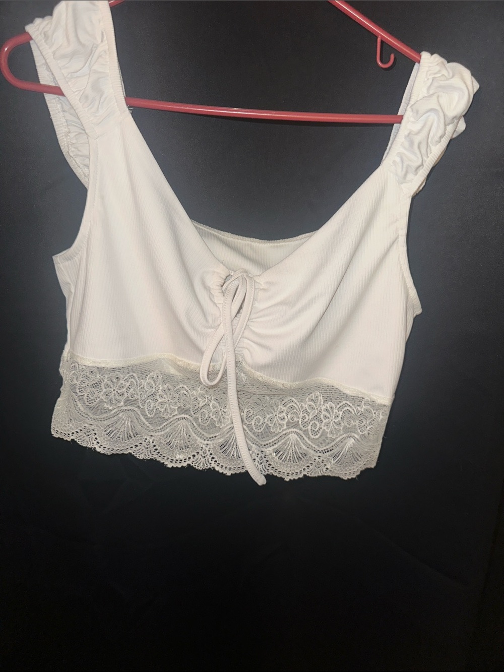 SHEIN Ivory Lace-Trim Ribbed Crop Top